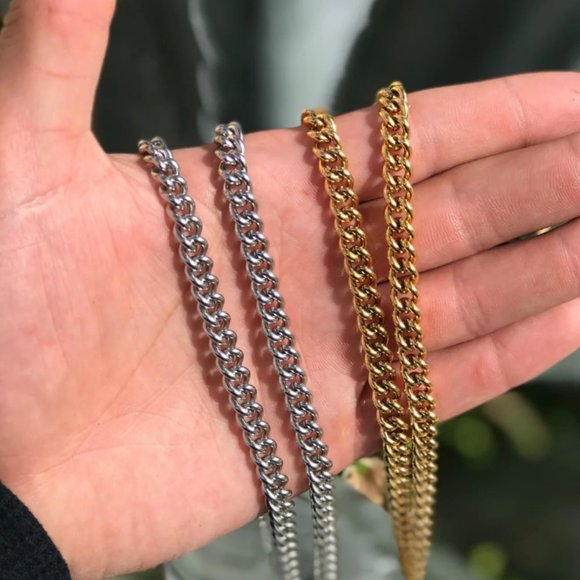 Men's Silver Curb Chain Cuban Link Necklace Gold Curb Chain Mens Choker Chain - Picture 7 of 7